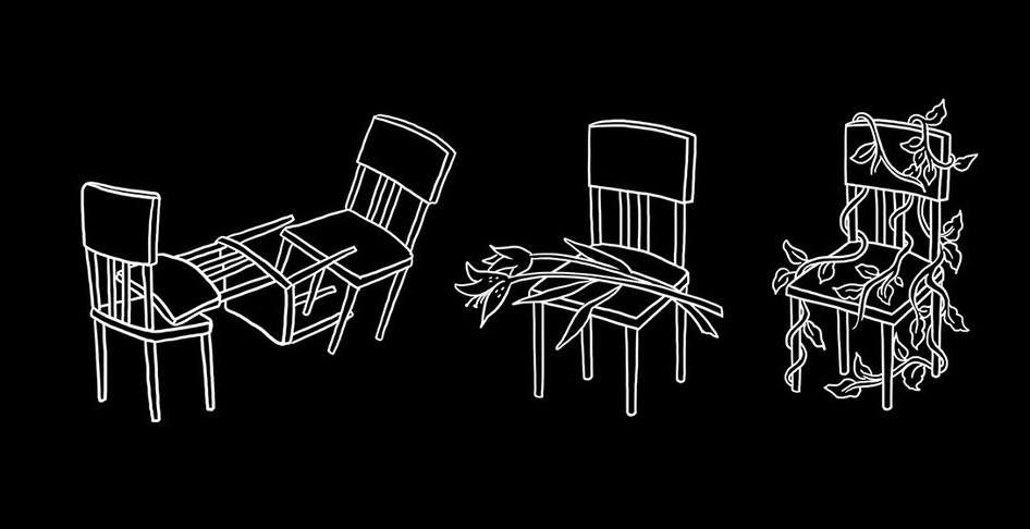Three Lilli Carré chair illustrations representing the case studies of Patterns of Transformation